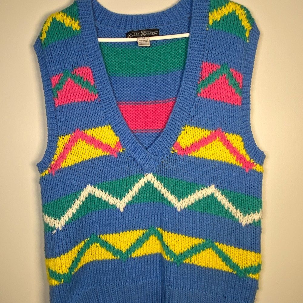 Vintage Oversized Colorful V-Neck Sweater Vest! - Picture 1 of 4